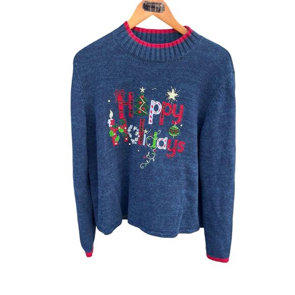 Tiara International Christmas Collection Pullover Mock Sweater Happy Holidays XL - Picture 6 of 6